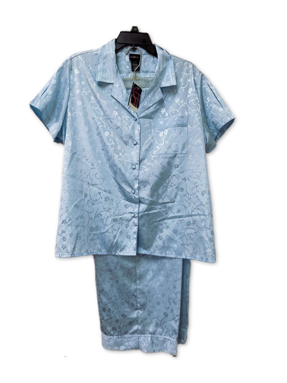 Satin Floral Short-Sleeve Pajama Set - Light Blue